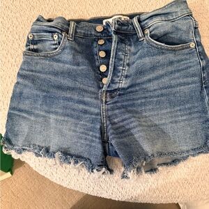 Women’s High-Rise Button-Fly Denim Shorts in Medium Blue